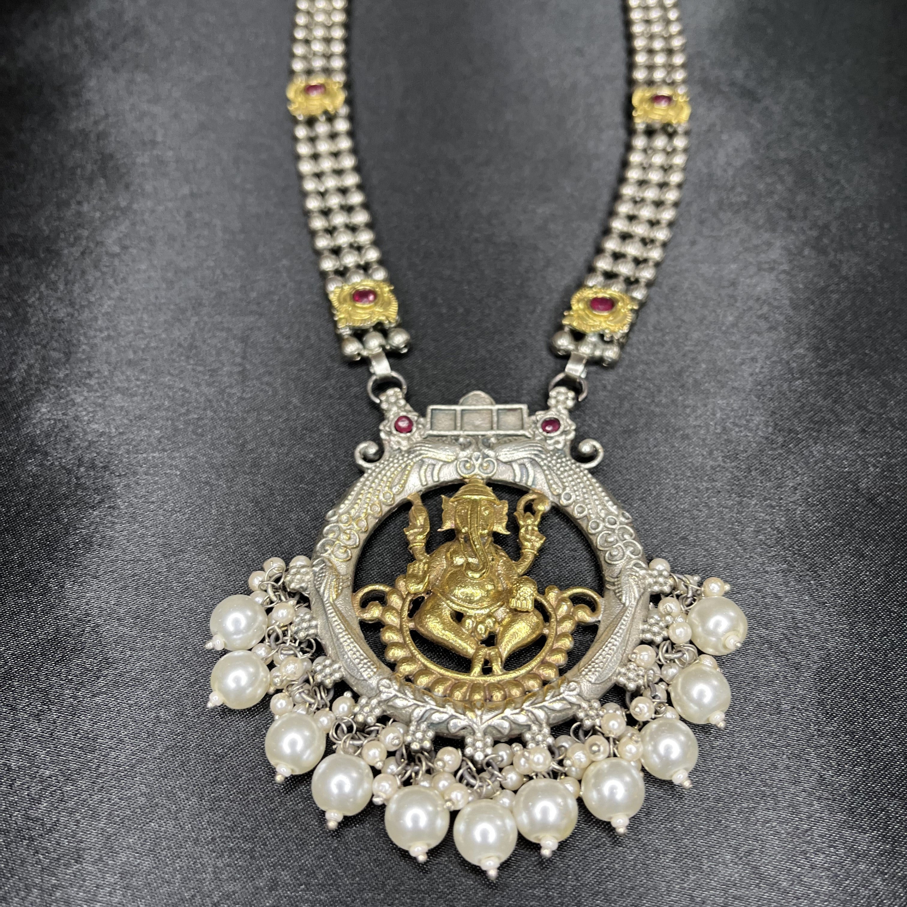 Ganesha Silver Plated Long Necklace (Necklace Only)